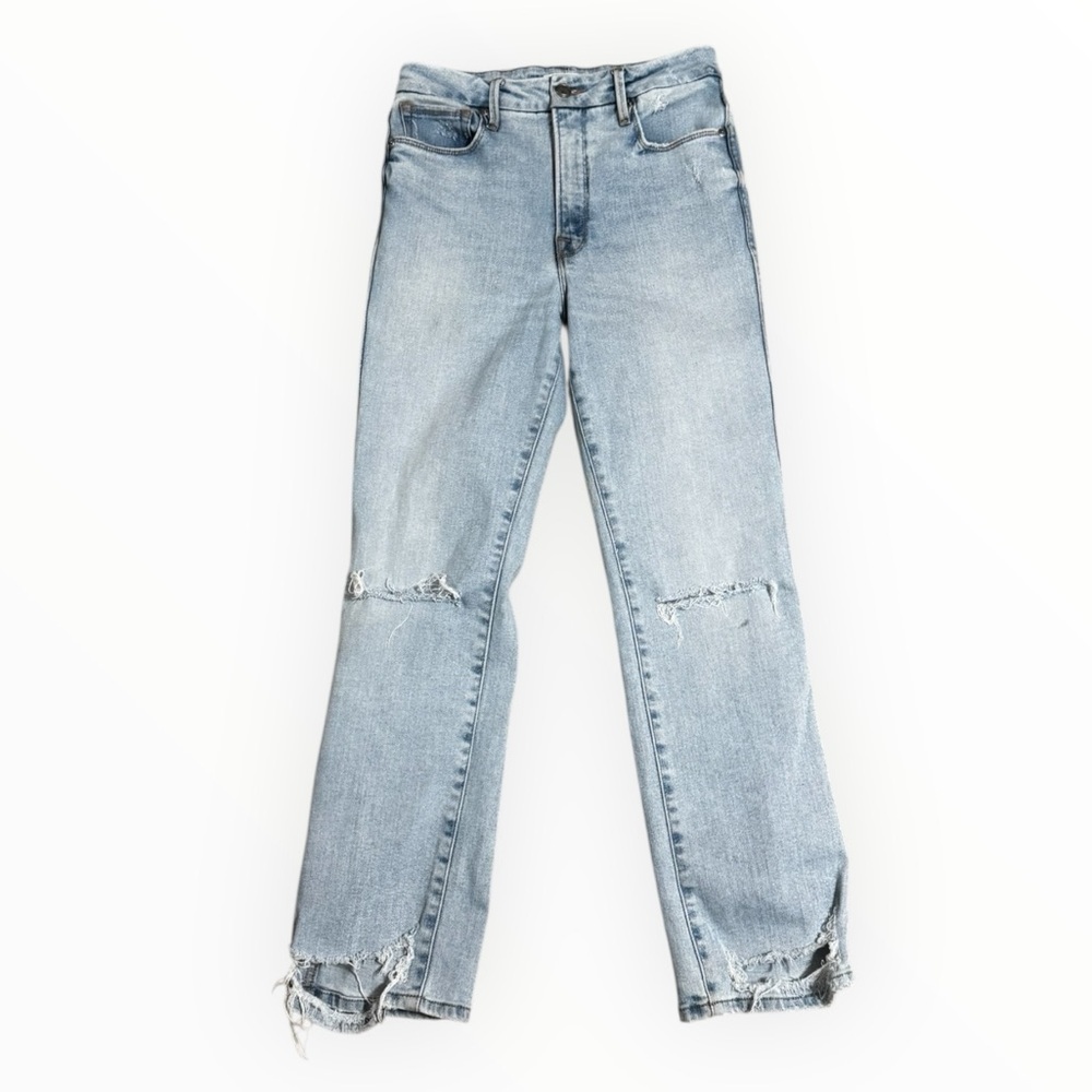 GOOD AMERICAN Good Curve Straight Leg Distressed Blue Jeans Denim 4 27 Ankle - Picture 3 of 9